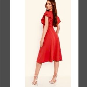 Vintage Red Flared Dress Sz M Chiffon Gathered Design Chic